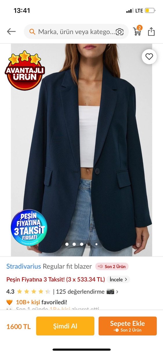 Stradivarius Lacivert Denim Mini Blazer - Görsel 3