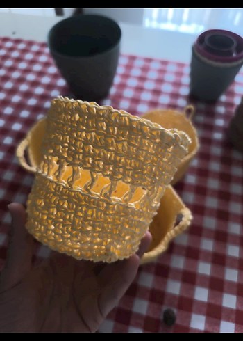 Sarı El Örgüsü Bohem Sepetler - Görsel 3