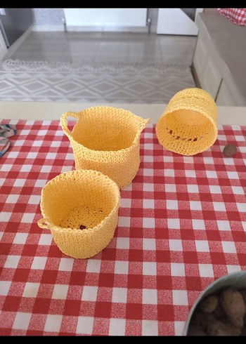 Sarı El Örgüsü Bohem Sepetler - Görsel 4