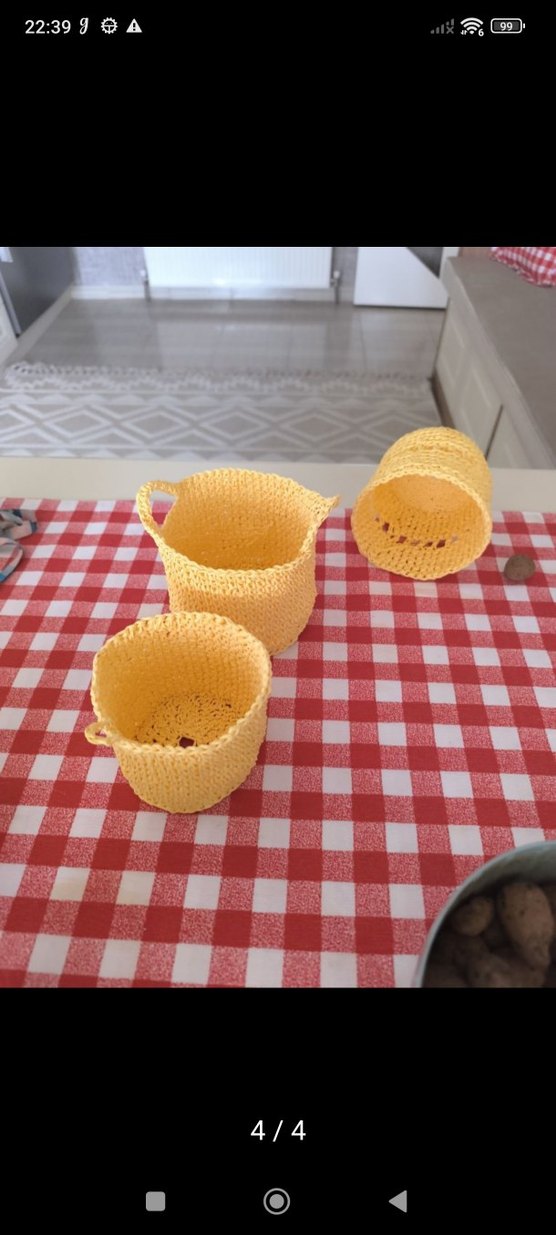 Sarı El Örgüsü Bohem Sepetler - Görsel 4