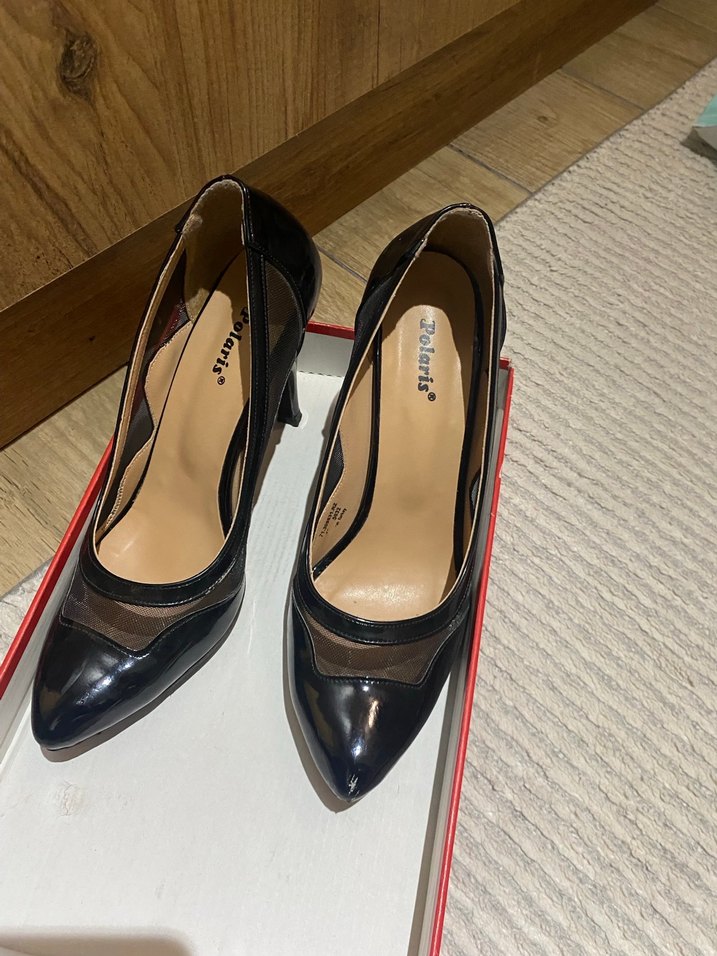 Parlak Siyah Rugan Stiletto Topuklu Kadın Ayakkabı - Görsel 2