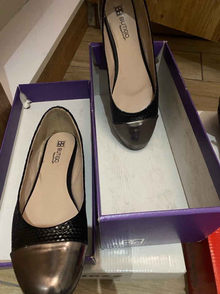 Siyah Yılan Desenli Tokalı Topuklu Kadın Babet - Görsel 2