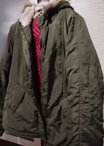 Kadın Haki Kapüşonlu Midi Mont - Görsel 2