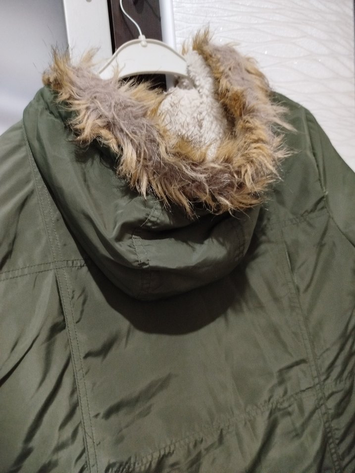 Kadın Haki Kapüşonlu Midi Mont - Görsel 3