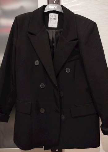 Siyah Kadın Düğmeli Midi Blazer Ceket