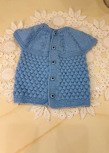 Mavi Kısa Kollu Örgü Hırka - Görsel 2