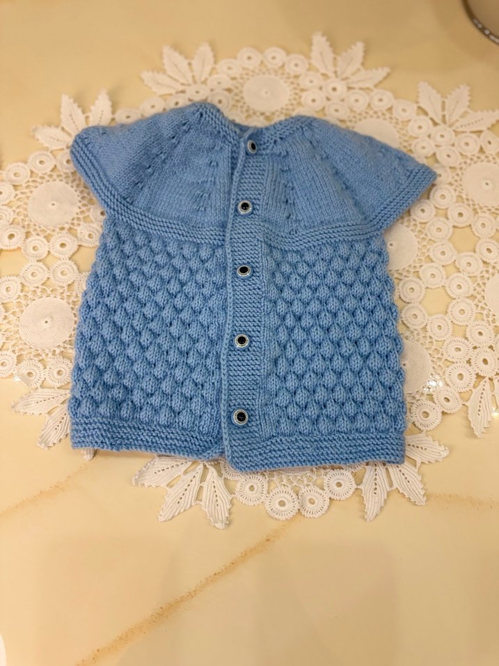 Mavi Kısa Kollu Örgü Hırka - Görsel 2