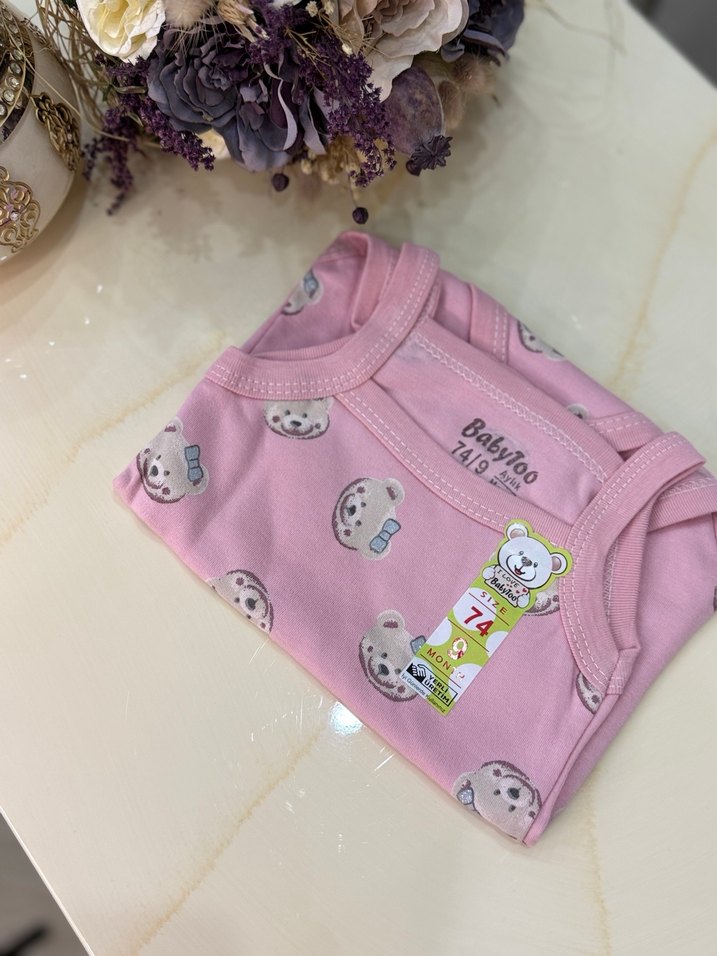 Pembe Desenli Kolsuz Bebek Body - Görsel 2