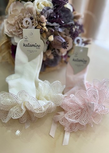 Kız Çocuk Pembe Nakışlı Dantelli Çorap 1-2 Yaş - Görsel 3