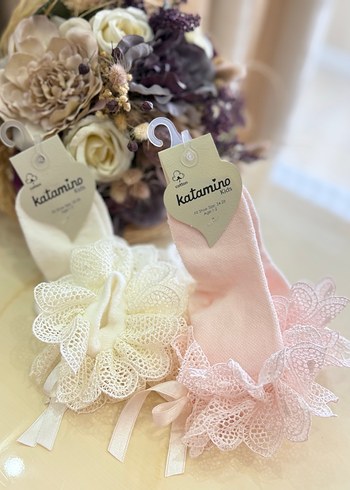 Kız Çocuk Pembe Nakışlı Dantelli Çorap 1-2 Yaş - Görsel 4