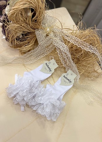 Kız Çocuk Pembe Nakışlı Dantelli Çorap 1-2 Yaş - Görsel 7