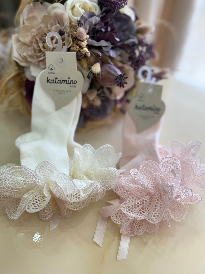 Kız Çocuk Pembe Nakışlı Dantelli Çorap 1-2 Yaş - Görsel 3