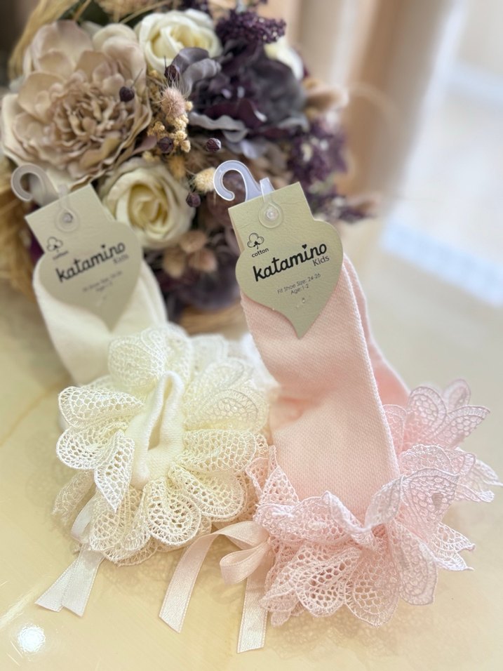 Kız Çocuk Pembe Nakışlı Dantelli Çorap 1-2 Yaş - Görsel 4