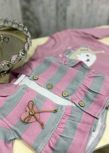 Pembe Baskılı Uzun Kollu Bebek Kız Takımı - Görsel 5
