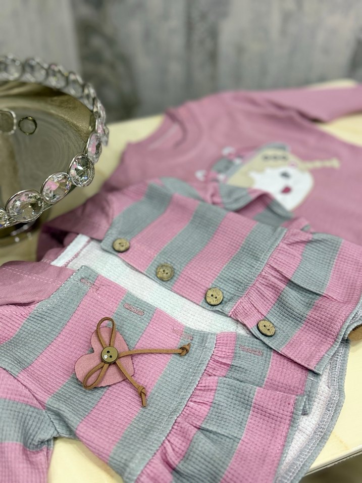 Pembe Baskılı Uzun Kollu Bebek Kız Takımı - Görsel 5