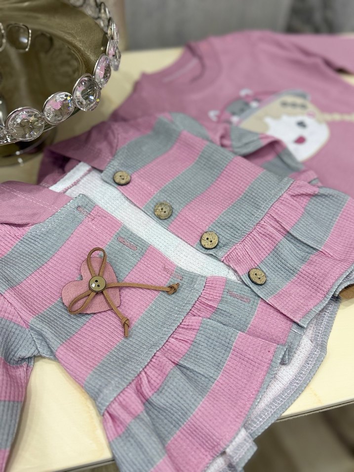 Pembe Baskılı Uzun Kollu Bebek Kız Takımı - Görsel 3