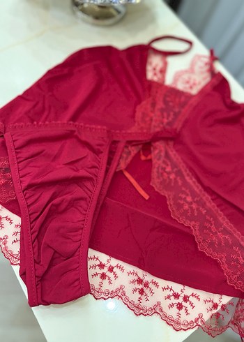 Bordo Dantel Detaylı Bohem Mini Kadın Pijama Takımı - Görsel 4