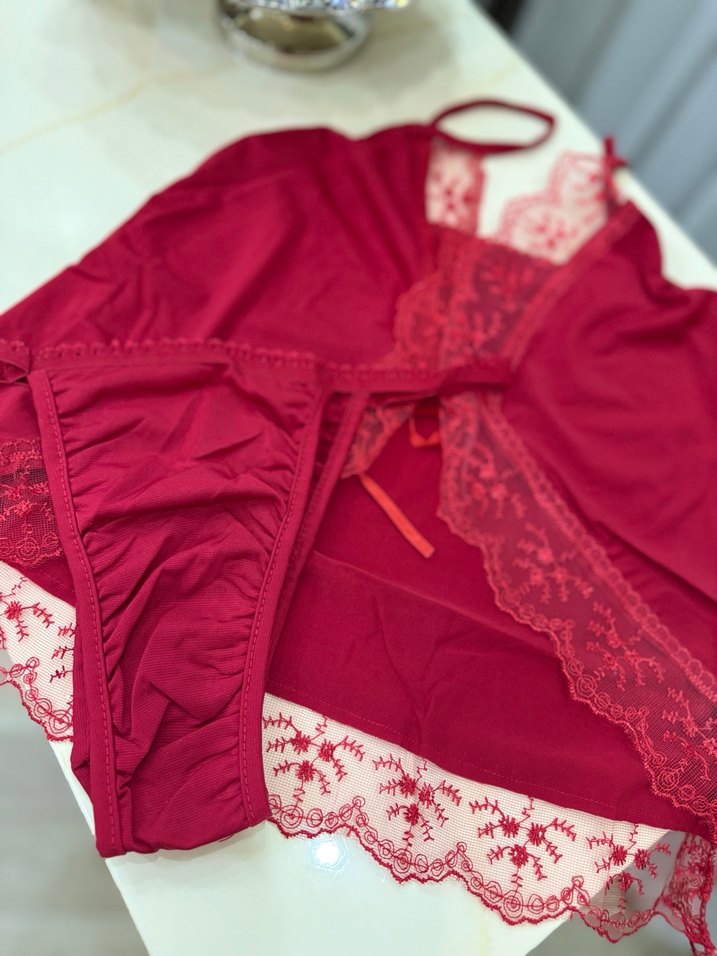 Bordo Dantel Detaylı Bohem Mini Kadın Pijama Takımı - Görsel 4