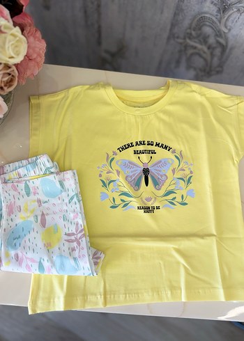 Sarı Baskılı Kız Tişörtü, Kısa Kollu, Pamuk - Görsel 3