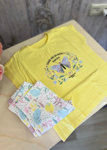 Sarı Baskılı Kız Tişörtü, Kısa Kollu, Pamuk - Görsel 5