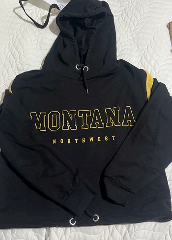 Siyah Kapüşonlu Baskılı Kadın Sweatshirt