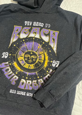xs Beden Bohem Gri Baskılı Kadın Sweatshirt
