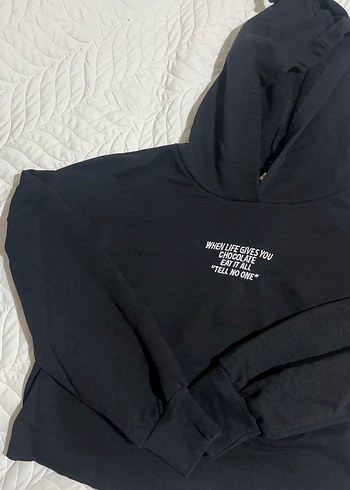 Defacto Siyah Kapüşonlu Kadın Sweatshirt Baskılı