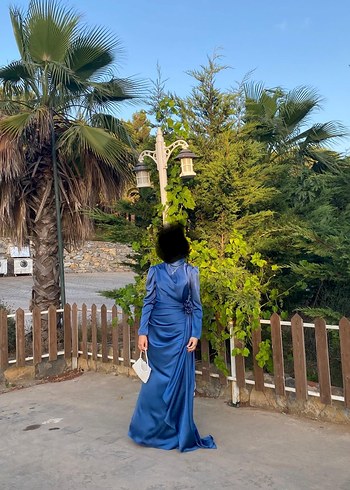 Parlak Mavi Drapeli Uzun Abiye Elbise - Görsel 4