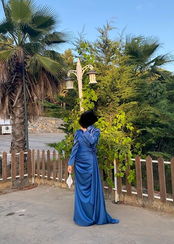 Parlak Mavi Drapeli Uzun Abiye Elbise - Görsel 3