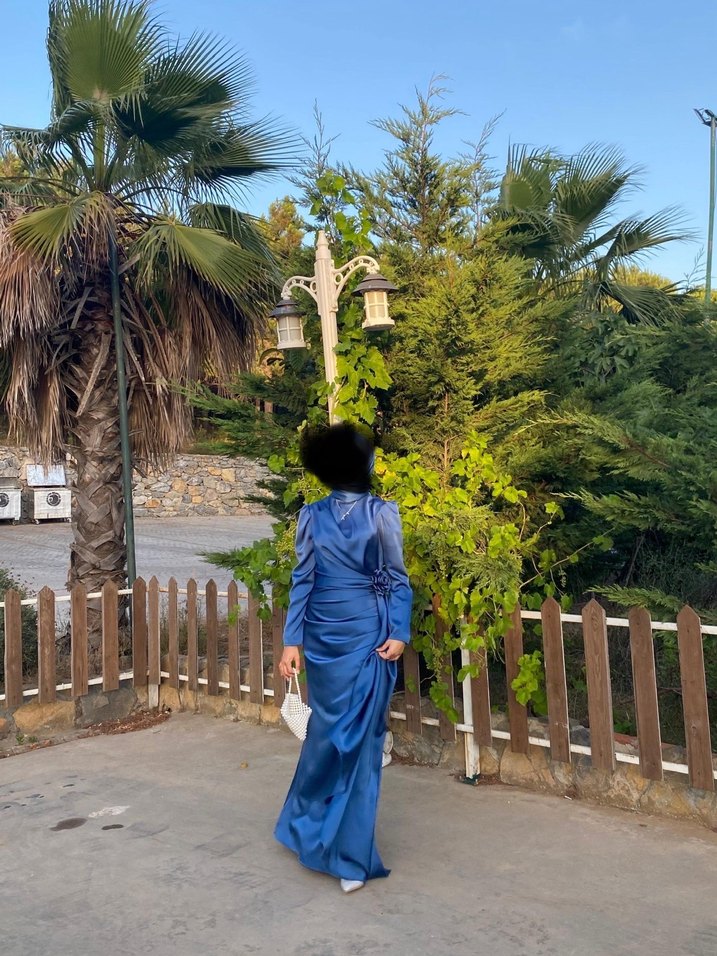 Parlak Mavi Drapeli Uzun Abiye Elbise - Görsel 5