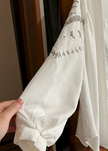 Diğer Nakışlı Beyaz Uzun Kadın Kimono