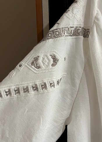 diğer Beden beyaz Renk Nakışlı Beyaz Uzun Kadın Kimono
