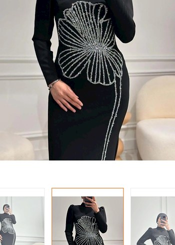 Siyah İşlemeli Uzun Kadın Abiye Elbise - Görsel 2