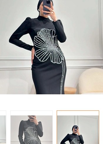 Siyah İşlemeli Uzun Kadın Abiye Elbise - Görsel 3