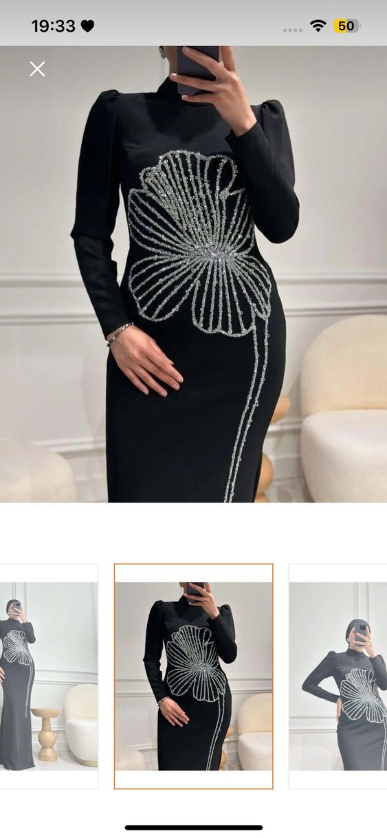 Siyah İşlemeli Uzun Kadın Abiye Elbise - Görsel 2