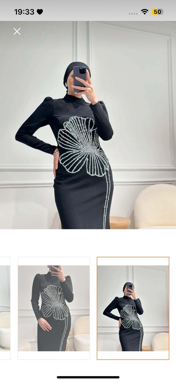 Siyah İşlemeli Uzun Kadın Abiye Elbise - Görsel 3