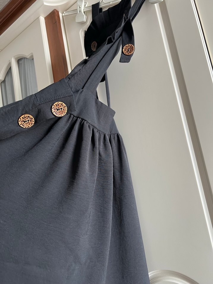 Siyah Uzun Askılı Fırfırlı Goth Tulum - Görsel 3