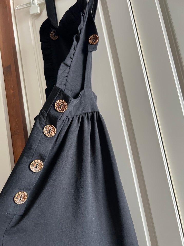 Siyah Uzun Askılı Fırfırlı Goth Tulum - Görsel 2