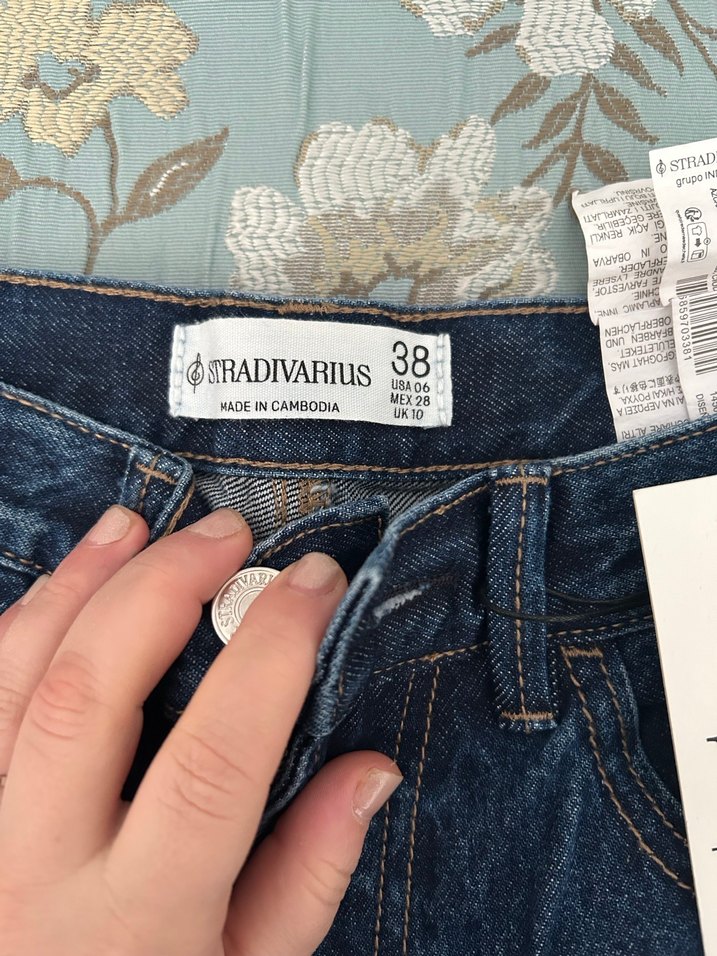 Düğmeli Gri Baskılı Kadın Midi Kot Pantolon - Görsel 2