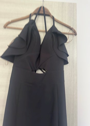 Abiye Siyah Uzun Drapeli V Yakalı Strappy Abiye