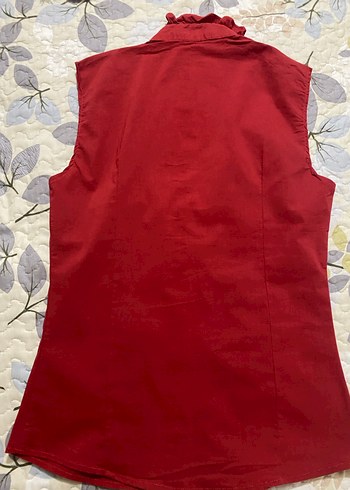 Kırmızı Fırfırlı Kolsuz Kadın Gömlek - Görsel 6