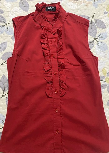 Kırmızı Fırfırlı Kolsuz Kadın Gömlek - Görsel 5