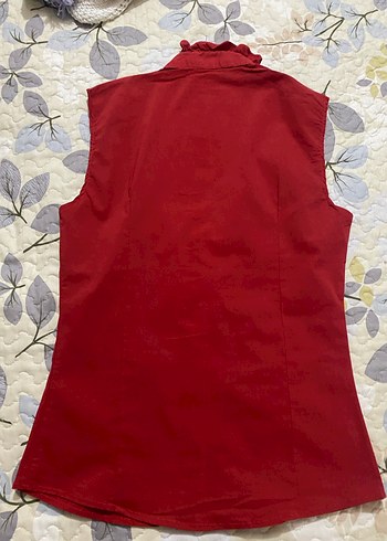 Kırmızı Fırfırlı Kolsuz Kadın Gömlek - Görsel 2