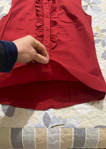 Kırmızı Fırfırlı Kolsuz Kadın Gömlek - Görsel 7