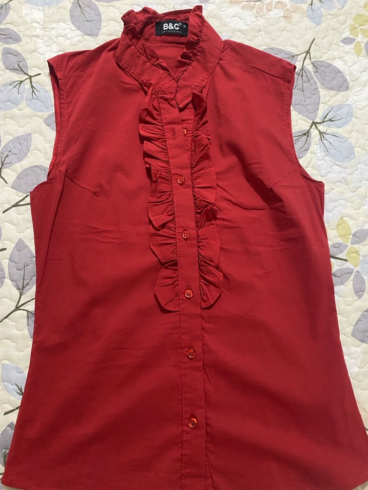 Kırmızı Fırfırlı Kolsuz Kadın Gömlek - Görsel 5