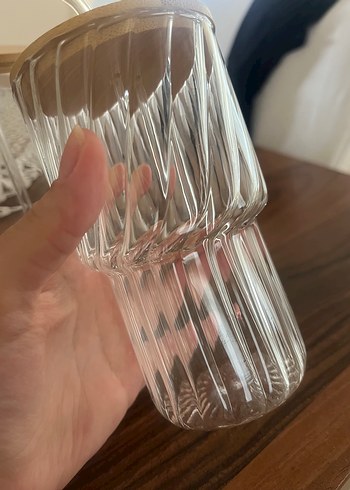 Beden beyaz Renk Bambu Kapaklı Cam Kokteyl Bardak Seti