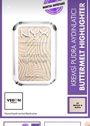 NYX Buttermelt Highlighter 05 Bright & Butta Aydınlatıcı