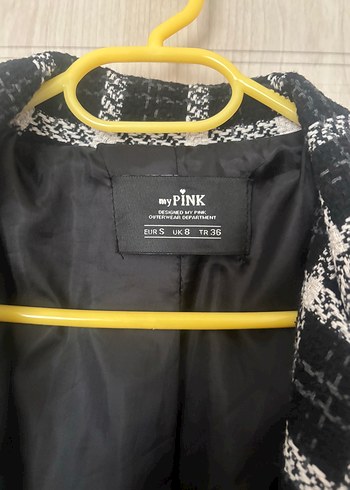 36 Beden Kadın Siyah Kareli Düğmeli Blazer Ceket