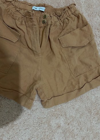 Zara Bej Keten Mini Şort zara