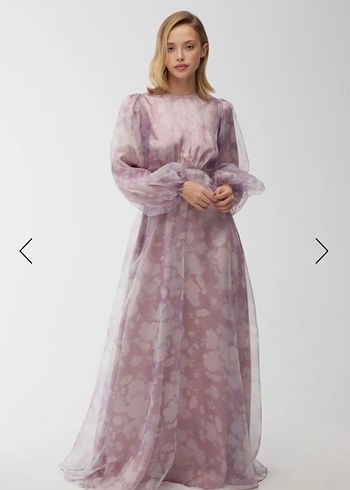 Uzun Mor Bağlama Desenli Dökümlü Kadın Abiye - Görsel 2